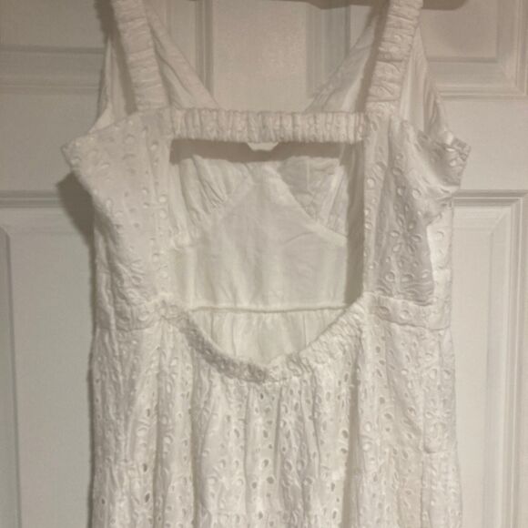 Abercrombie & Fitch Maxi Dress Large Tall White Eyelet Babydoll Tiered Ruffle - Picture 7 of 13